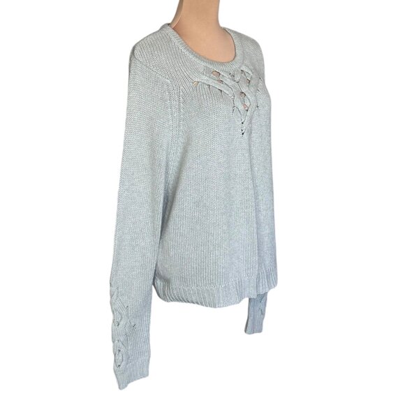 BCBGMAXAZRIA Chunky Sweater Sz.L Gray Wool Blend Boho Chic Coastal Cableknit - Picture 3 of 10